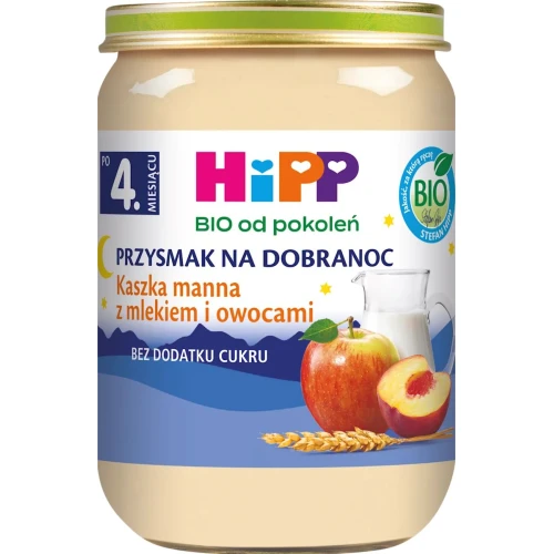 HiPP Kaszka manna z mlekiem i owocami BIO, 190 g - Dla niemowląt po 4. miesiącu życia