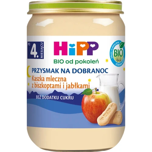 HiPP Kaszka mleczna z biszkoptami i jabłkami BIO, 190 g - Dla niemowląt po 4. miesiącu życia