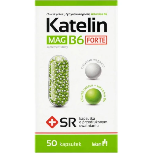 Katelin Mag B6 Forte, 50 kapsułek o przedłużonym uwalnianiu - Uzupełnia dietę w potas, magnez i witaminę B6