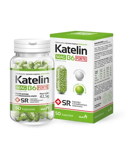 Katelin Mag B6 Forte, 50 kapsułek o przedłużonym uwalnianiu - Uzupełnia dietę w potas, magnez i witaminę B6