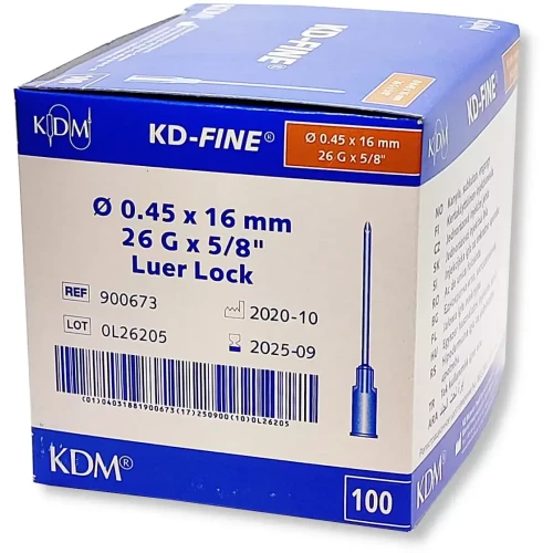 KDM Igła iniekcyjna 0,45 x 16 mm, 100 sztuk - Do jednorazowego użytku