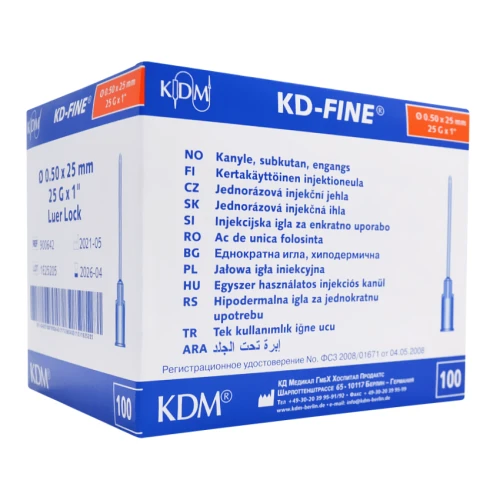 KDM Igła iniekcyjna 0,5 x 25 mm, 100 sztuk - Przeznaczone do jednorazowego użytku