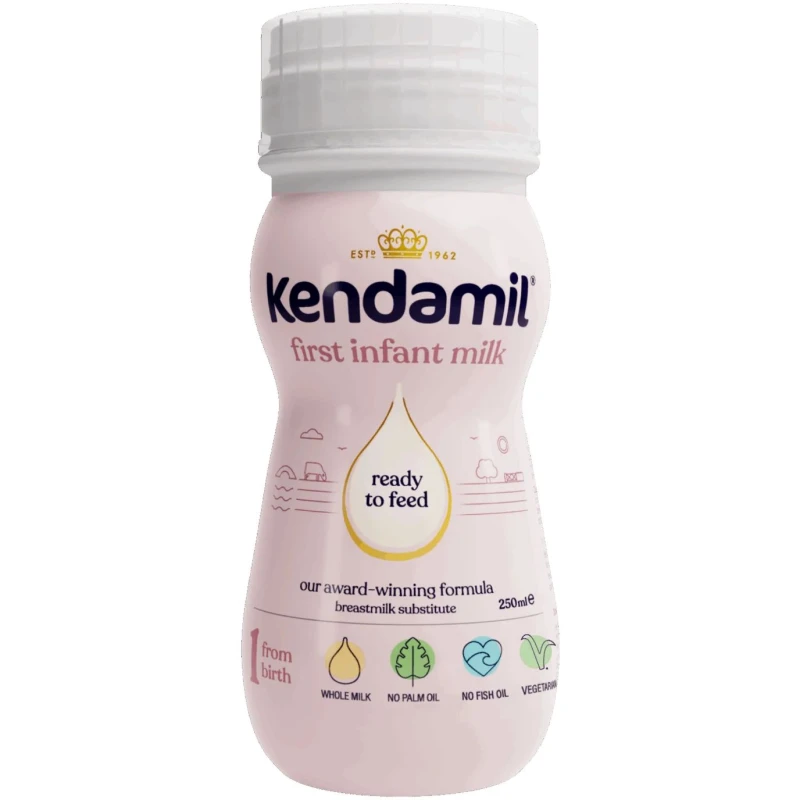Kendamil Płynne mleko początkowe dla niemowląt 1, 250 ml  - Z pełnotłustego mleka, bez oleju palmowego, soi i rybiego