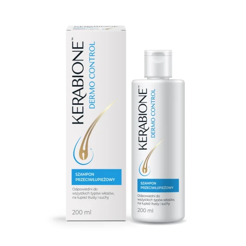 Kerabione Dermo Control Szampon przeciwłupieżowy, 200 ml - Szampon na łupież suchy i tłusty.
