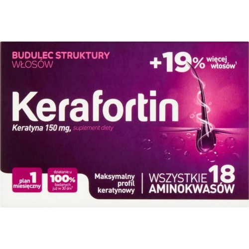 Kerafortin, 30 tabletek - Dostarcza keratynę –  wsparcie utrzymania gęstych, grubych i mocnych włosów