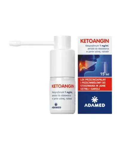 Ketoangin aerozol do stosowania w jamie ustnej, 15 ml - Do leczenia objawowych stanów zapalnych gardła z towarzyszącym bólem