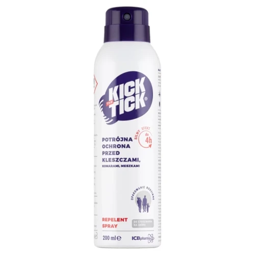 Kick The Tick Max Repelent Plus Przeciw kleszczom, komarom, 200 ml - Niezawodny podczas spacerów, biwaków i podróży