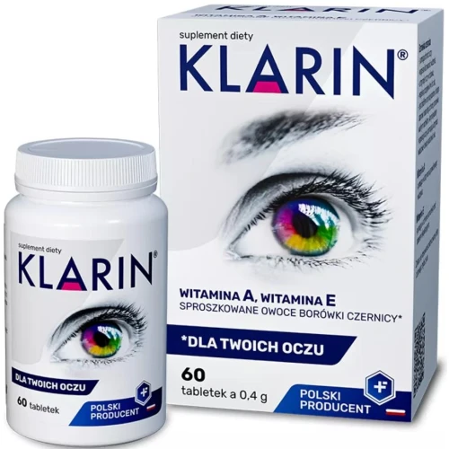 Klarin, 60 tabletek  - Ze sproszkowanymi owocami borówki czernicy oraz witaminami E i A