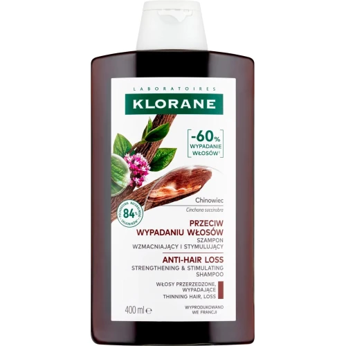 Klorane Chinina, Szarotka, szampon przeciw wypadaniu włosów, 400 ml - Wzbogacony witaminami z grupy B, wspomaga kondycję włosów 