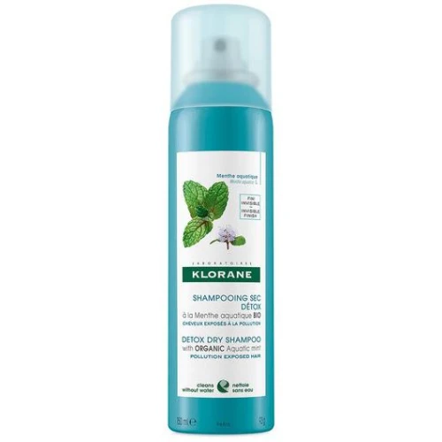 Klorane Mięta Szampon suchy, spray, 150 ml - Szampon z organiczną miętą nadwodną, oczyszcza bez użycia wody wszystkie rodzaje włosów
