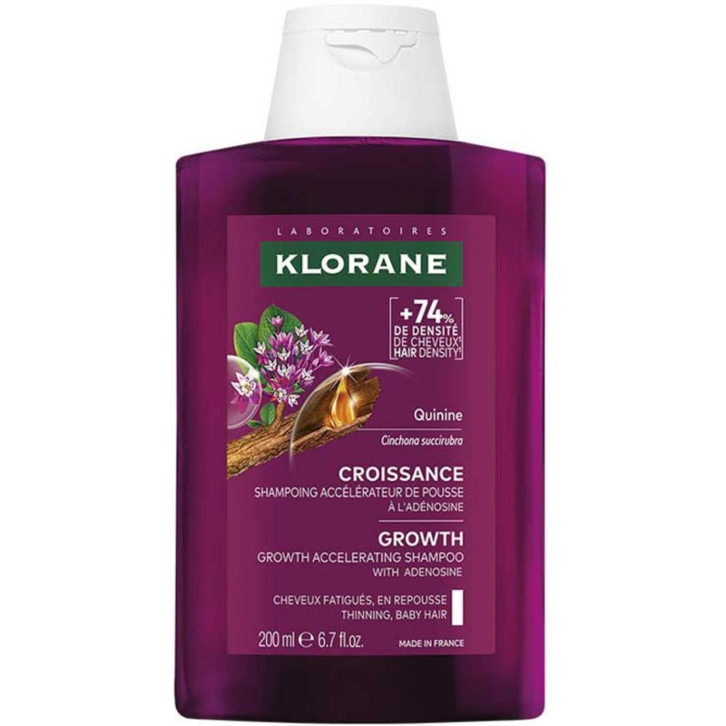 Klorane Croissance Szampon przyspieszający wzrost włosów, 200 ml - Z adenozyną, chininą i kofeiną