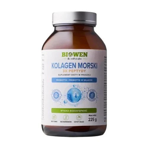 Biowen Kolagen morski typu I i III z dzikiego dorsza Proszek, 225 g - Wsparcie dla skóry, stawów i włosów