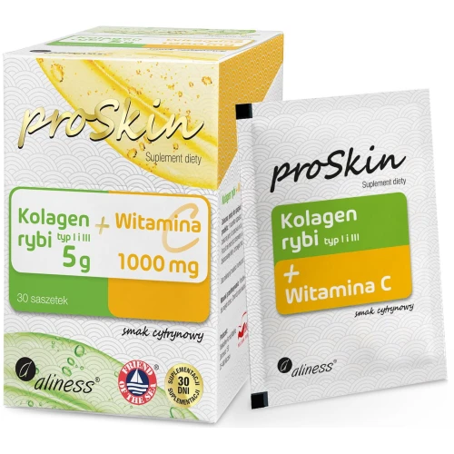 ProSkin Kolagen rybi 5g + Witamina C 1000 mg Complex, 30 saszetek - Kolagen na skórę