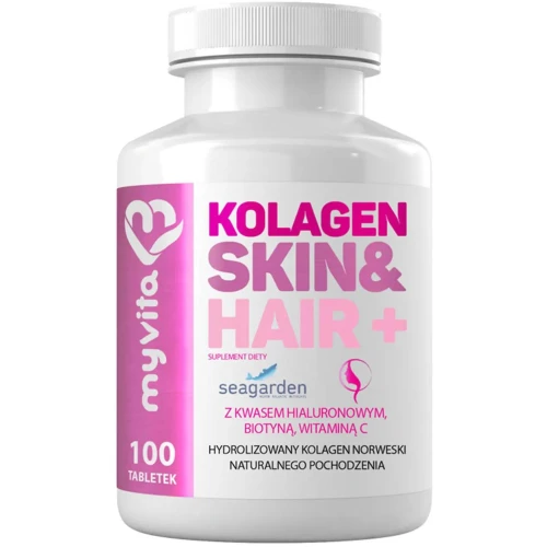 MyVita Kolagen Skin&Hair+, 100 tabletek - Z kolagenem norweskim, biotyną i witaminą C