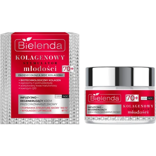 Bielenda Kolagenowy Stymulator Młodości 70+ Infuzyjno-regenerujący krem przeciwzmarszczkowy, 50 ml - Do skóry dojrzałej z głębokimi zmarszczkami
