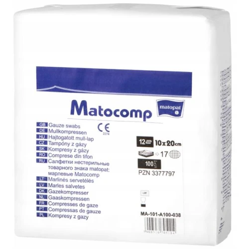 Matocomp Kompresy niejałowe z gazy 17 nitkowe 12 warstwowe 10 x 20 cm, 100 sztuk - Do celów higieniczno-kosmetycznych