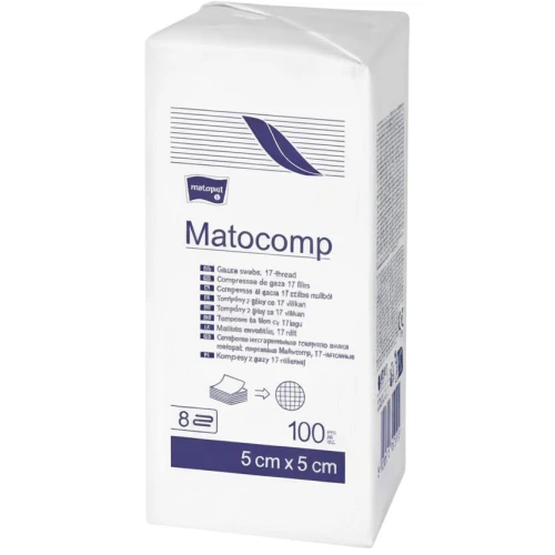 Matocomp Kompresy niejałowe z gazy 17 nitkowe 8 warstwowe 5 cm x 5 cm, 100 sztuk - Do celów higieniczno-kosmetycznych