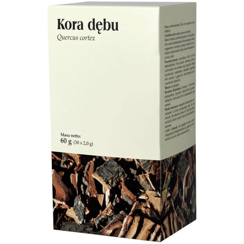 Kora dębu, Quercus cortex, zioła do zaparzania w saszetkach, 30 x 2 g - Do stosowania na skórę, błony śluzowe jamy ustnej i gardła