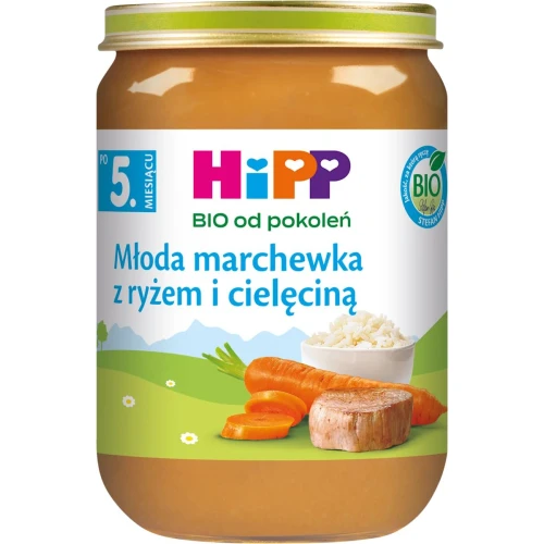 HiPP Krem z marchwi i ryżu z cielęciną BIO, 190 g - Dla niemowląt po 5. miesiącu
