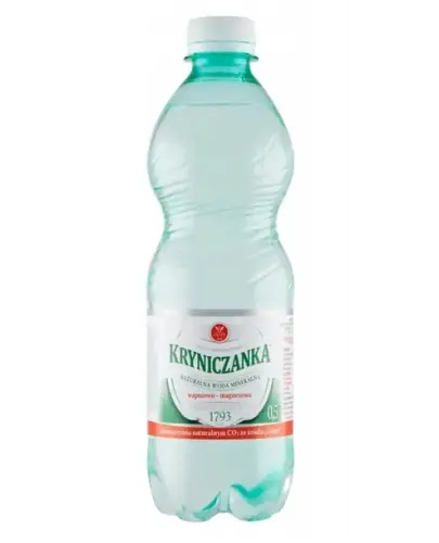 Kryniczanka Naturalna woda mineralna niskonasycona, 500 ml -  Wysokozmineralizowana z naturalnym CO2 ze źródła Zuber