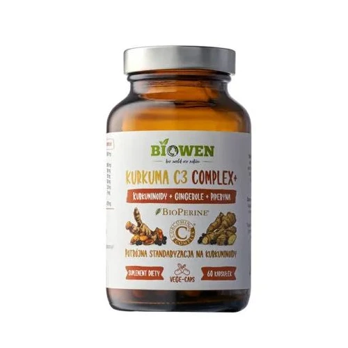 Biowen Kurkuma C3 Complex+, 60 kapsułek - Z kurkumą, imbirem i pieprzem czarnym