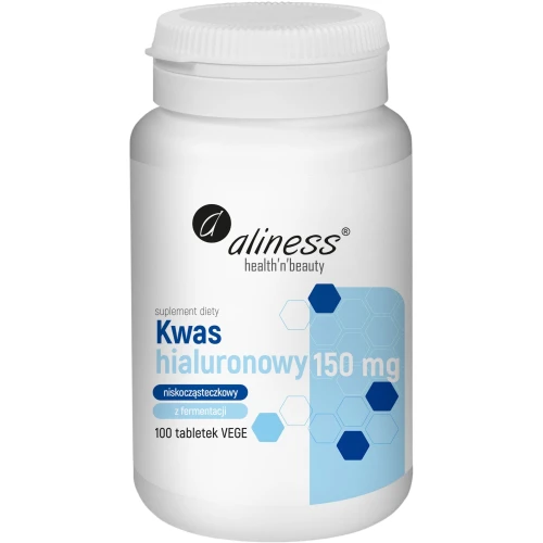 Aliness Kwas hialuronowy niskocząsteczkowy 150 mg, 100 tabletek - Wsparcie skóry, stawów i nawilżenia