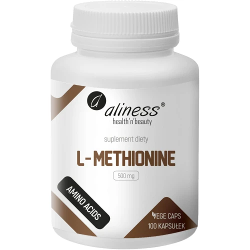 Aliness L-Methionine 500 mg, 100 kapsułek - Aminokwas siarkowy wspierający stan skóry, włosów i paznokci