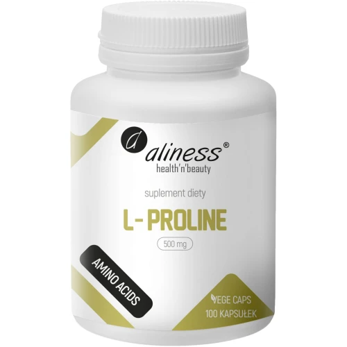 Aliness L-Proline 500 mg, 100 kapsułek - Aminokwas wspomaga procesy gojenia się ran, poprawia stan chrząstek, ścięgien