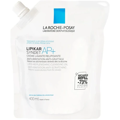La Roche-Posay Lipikar Syndet AP+ Refill, Krem myjący do ciała, 400 ml - Krem myjący do skóry wrażliwej, suchej, swędzącej i skłonnej do atopii