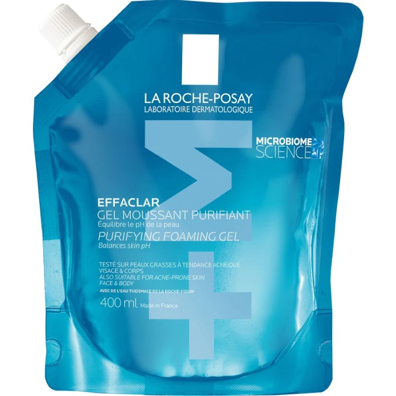 La Roche-Posay Effaclar Żel oczyszczający - Refill, 400 ml - Delikatnie oczyszcza, usuwa zanieczyszczenia i nadmiar sebum