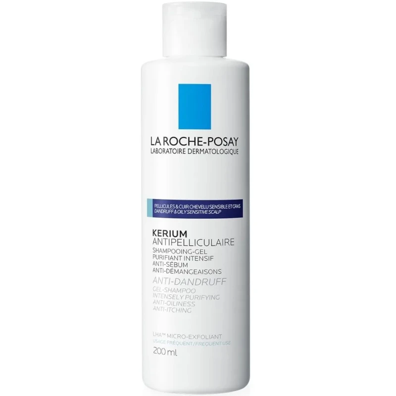 La Roche-Posay Kerium Żelowy szampon przeciwłupieżowy, 200 ml - Pielęgnacja tłustej i wrażliwej skóry głowy, ze skłonnością do łupieżu