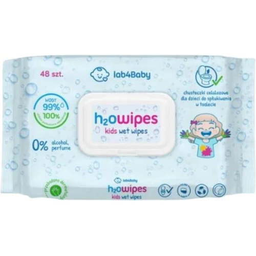 Lab4baby H2O Wipes Kids, chusteczki nawilżane, 60 sztuk - 99% wody + trehaloza - skuteczne oczyszczanie delikatne dla skóry