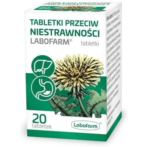 Labofarm Przeciw niestrawności, 20 tabletek - Redukuje uczucie pełności w żołądku i wzdęcia