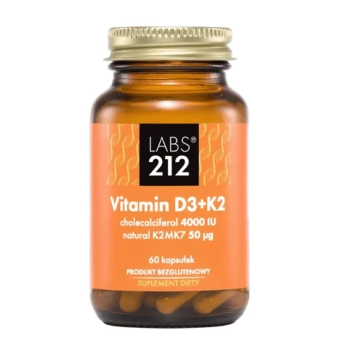 Labs212 Vitamin D3 + K2, 60 kapsułek - Naturalna witamina D3, wysoka dawka: 4000 IU