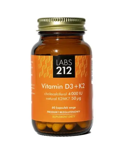 Labs212 Vitamin D3 + K2, 60 kapsułek - Naturalna witamina D3, wysoka dawka: 4000 IU