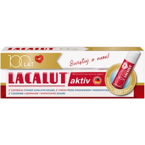 Lacalut Aktiv Pasta do mycia zębów, 75 ml + Pomadka do ust, 4,8 g - Kompleksowa ochrona dziąseł i pielęgnacja ust na co dzień