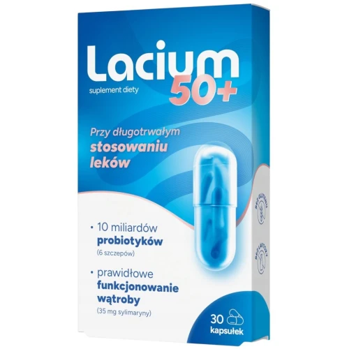 Lacium 50+, 30 kapsułek - 6 szczepów bakterii probiotycznych z sylimaryną 