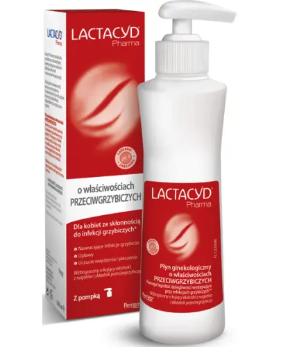 Lactacyd Pharma Płyn do higieny intymnej o właściwościach przeciwgrzybiczych, 250 ml - Wspomaga leczenie farmakologiczne grzybicy pochwy Lactacyd Pharma Płyn do higieny intymnej o właściwościach przeciwgrzybiczych, 250 ml - Wspomaga leczenie farmakologiczne grzybicy pochwy