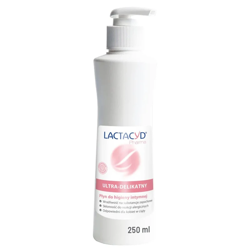 Lactacyd Pharma Ultra-Delikatny Płyn do higieny intymnej, 250 ml - Dla alergików, bezzapachowy preparat z kwasem mlekowym
