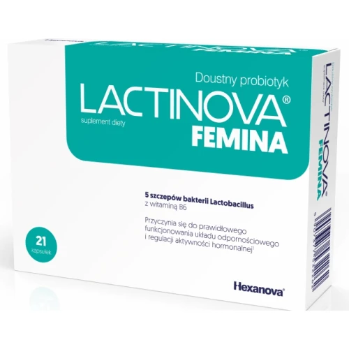 Lactinova Femina,  21 kapsułek - 5 szczepów bakterii dla kobiet i dziewcząt powyżej 12.roku życia