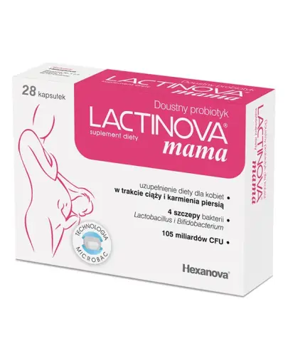 Lactinova mama, kapsułki 28 sztuk - Zawierający żywe kultury dwóch gatunków bakterii kwasu mlekowego