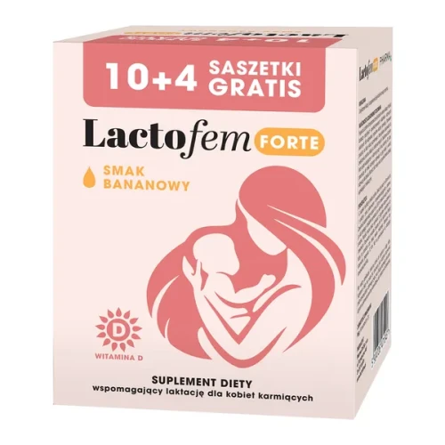 Lactofem Forte smak bananowy, 14 saszetek - Dla kobiet karmiących, wspomaga laktację 