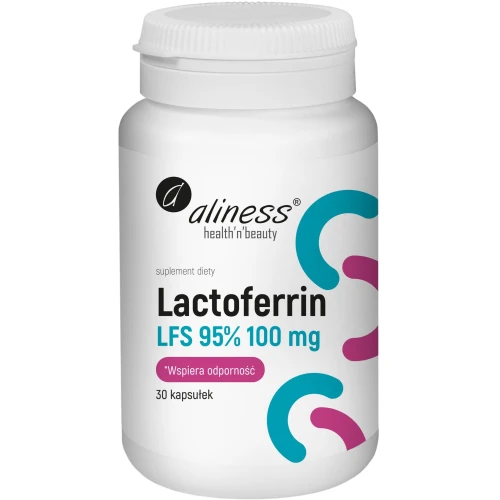 Aliness Lactoferrin LFS 95% 100 mg, 30 kapsułek - 100 mg czystej laktoferyny pozyskiwanej z mleka 