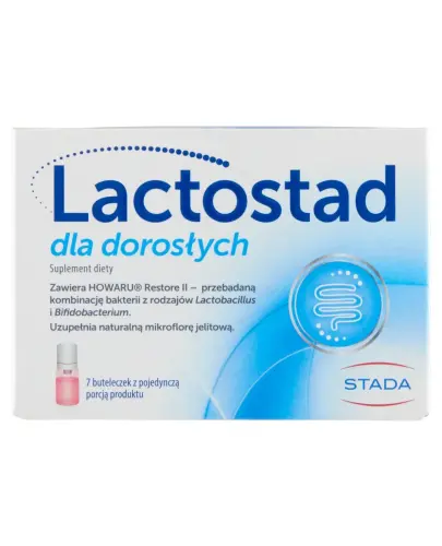 Lactostad dla dorosłych, roztwór 7 ampułek x 7 ml - Preparat będący połączeniem żywych kultur bakterii probiotycznych, witamin i minerałów