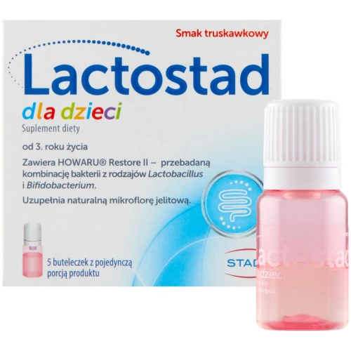 Lactostad dla dzieci płyn doustny, 5 x 7 ml - Kombinacja żywych kultur bakterii, poli- i oligosacharydów, witamin i minerałów
