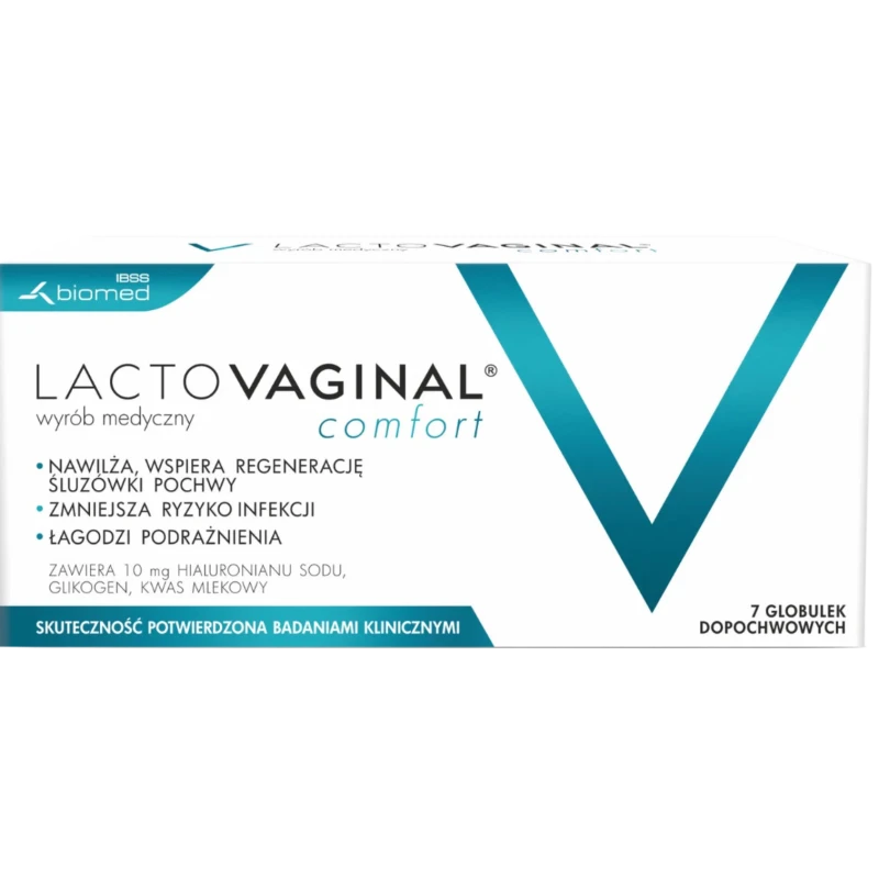 Lactovaginal Comfort, 7 globulek dopochwowych - Z hialuronianem sodu wspierającym regenerację błony śluzowej pochwy