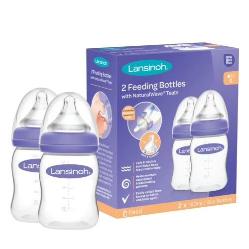 Lansinoh Natural Wave Butelka ze smoczkiem, 2 x 160 ml - Zestaw do karmienia niemowląt 