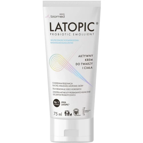 Latopic Probiotic Emollient Krem do twarzy i ciała, 75 ml - Koi i odbudowuje barierę ochronną skóry