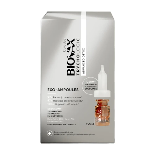 L'biotica Biovax Trychologic Exo-Ampoules Advanced Detox Kuracja detoksykująca 7 x 5 ml - Do skóry głowy przetłuszczającej się i łojotokowej
