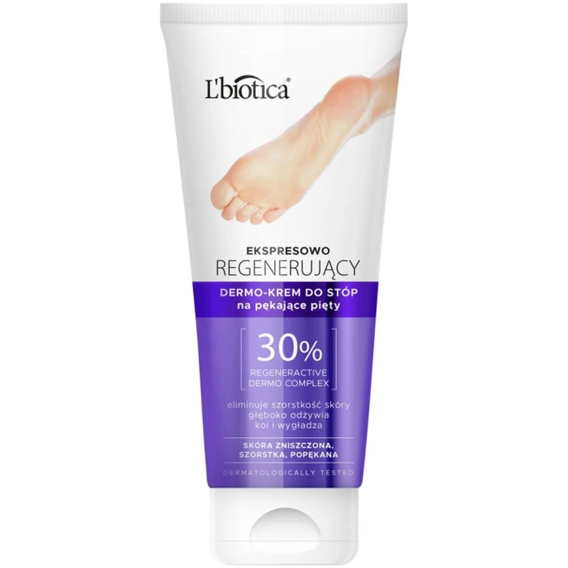 L'biotica Ekspresowo regenerujący dermo-krem do stóp na pękające pięty, 100 ml - Z 10% mocznikiem, masłem shea i skwalanem